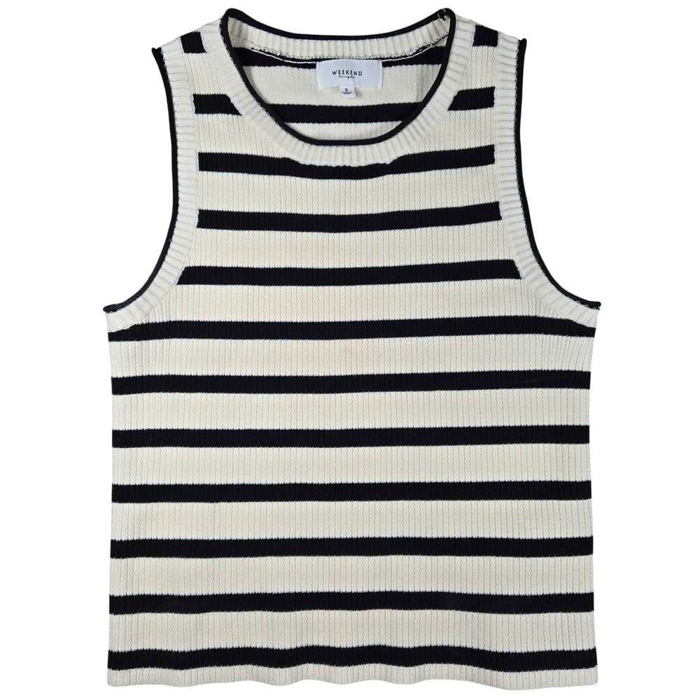 Weekend Los‎ Angeles Ivory Black Striped Ribbed Knit Tank Top Small T2482SWDG
